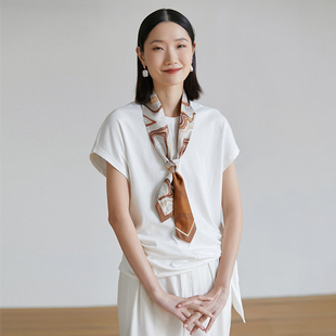 旅途原品五折 連袖 不對稱綁帶T恤白色短袖 上衣女2023夏 微瑕疵