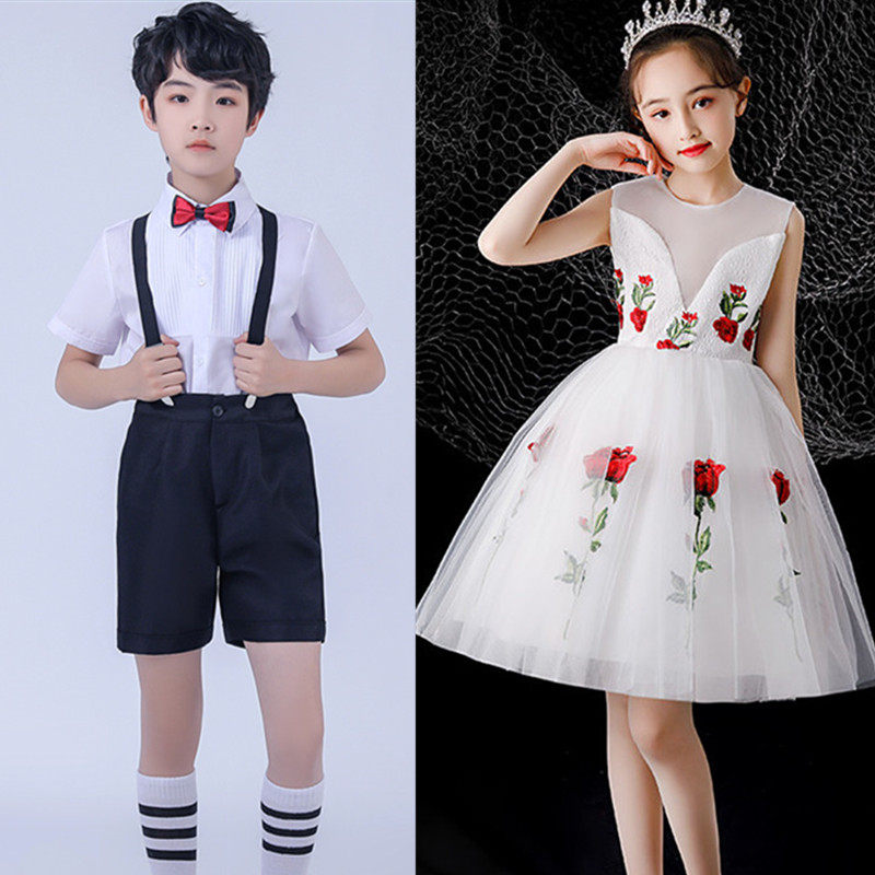 六一儿童演出服幼儿园舞蹈女童公主蓬蓬裙男童背带裤大合唱表演服