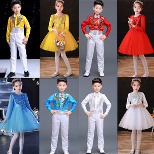 元旦男女儿童礼服舞蹈蓬蓬纱裙中小学生主持人服装学生大合唱表演