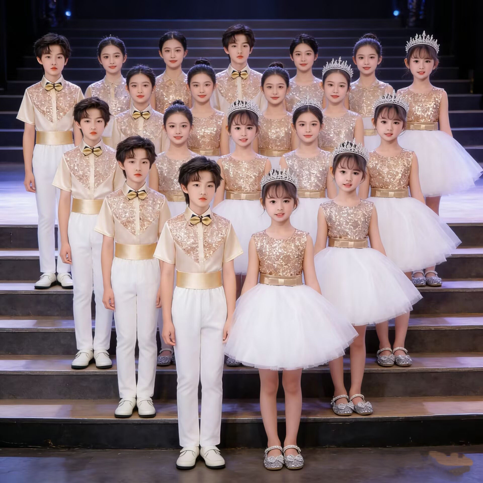 幼儿园蓬蓬裙香槟色亮片舞蹈裙中小学生歌咏比赛合唱团演出服六一