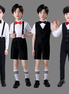 儿童礼服男童主持人西服套装花童背带裤男孩子钢琴合唱朗诵表演服