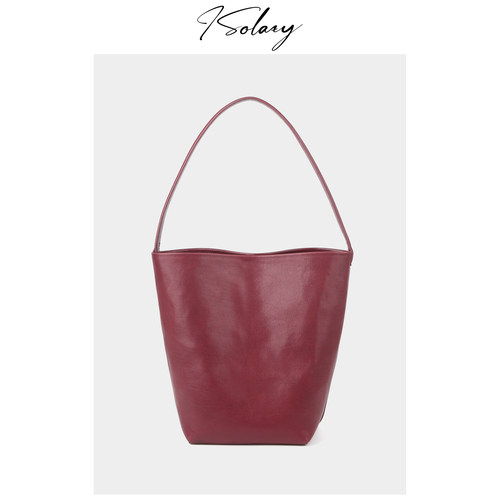 isolazy/”红福桶”头层水晶植鞣牛皮单肩水桶包