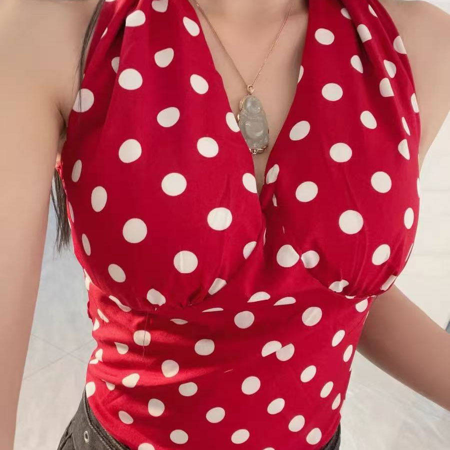 辣妹红色挂脖式绑带V领美背显瘦美背裹胸带垫背心无袖纯欲上衣女