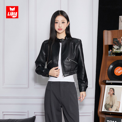 黑色立领皮衣外套女秋冬2025新款高级感小个子机车风宽松短款夹克