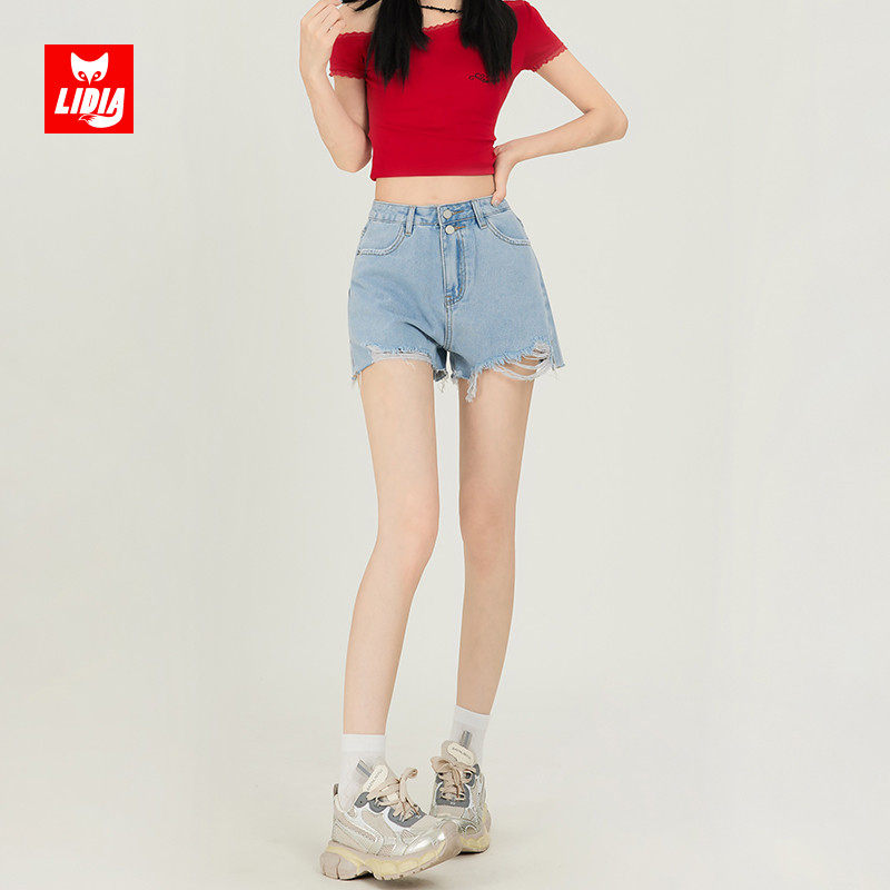 高腰破洞牛仔短裤女秋冬2025新款小众毛边设计感辣妹a字阔腿热裤,女装/女士精品,牛仔裤,淘宝优惠券,粉丝福利购,淘宝优惠卷