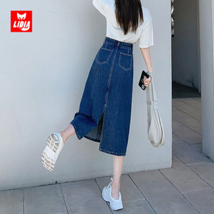 2025新款 高腰显瘦开叉复古牛仔裙半身裙女夏季 超火a字裙网红裙子