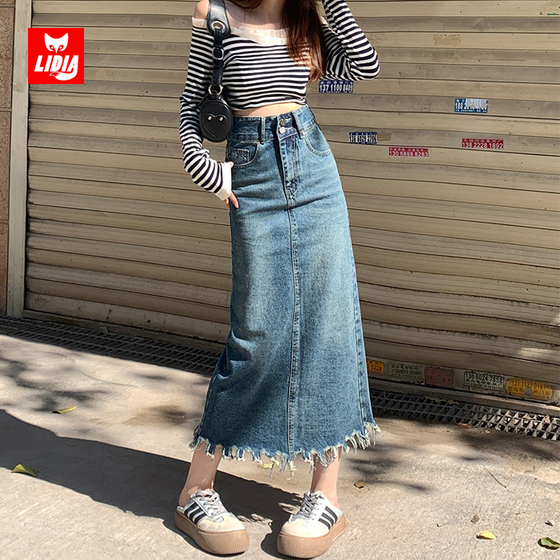牛仔裙女2025春款a字显瘦毛边流苏包臀裙