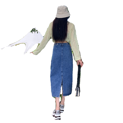 复古蓝牛仔半身裙女2024早秋