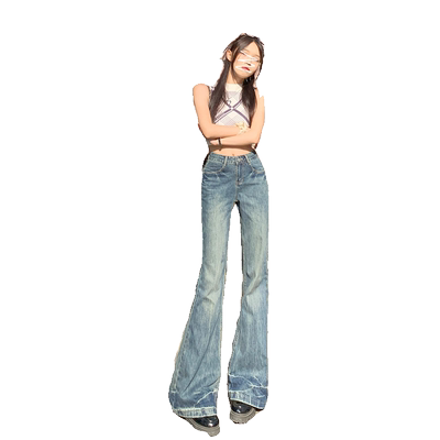 新款高腰显瘦微喇牛仔裤