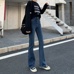 复古港风喇叭裤女高腰显瘦微喇牛仔裤秋装2023年新款小个子裤子女