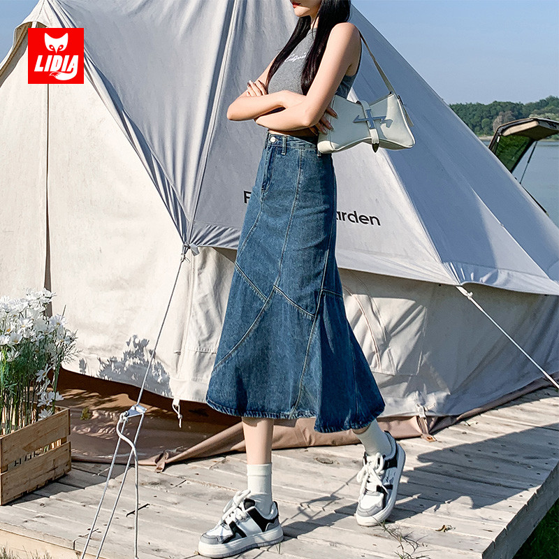 牛仔半身裙女秋冬薄款2025新款不规则裙子小个子高级感气质鱼尾裙