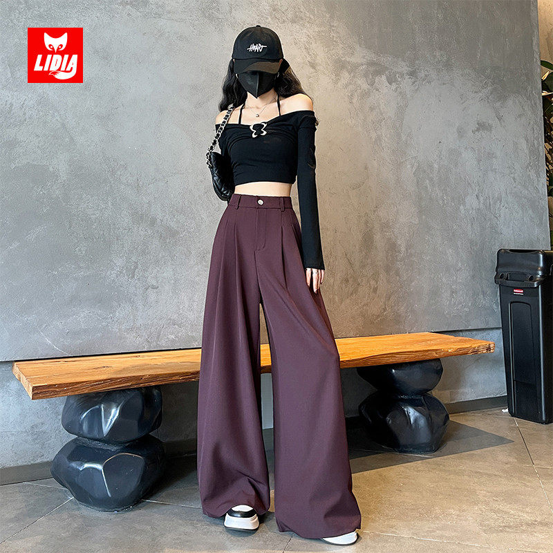 安哥拉红色西装裤阔腿休闲裤女春秋款2025新款高腰宽松垂感直筒裤,女装/女士精品,西装裤/正装裤,淘宝优惠券,粉丝福利购,淘宝优惠卷