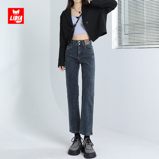 高腰弹力烟管裤 秋冬2025新款 子 女显高气质法棍裤 蓝灰色直筒牛仔裤