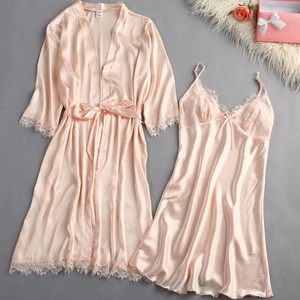 春夏韩版性感睡衣女夏丝质吊带睡裙睡袍春秋长袖两件套冰丝家居服