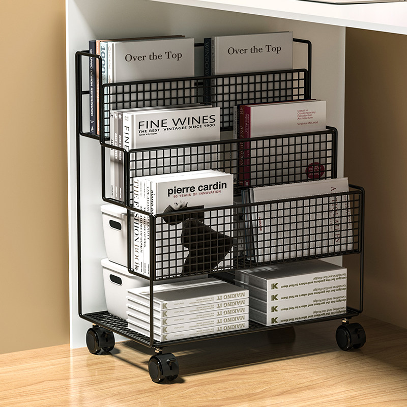 桌下置物架书架移动收纳柜落地带轮小书架桌下柜书本置物架办公桌