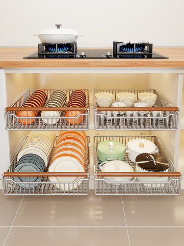厨房橱柜碟架，可拉出式排水碗架，家用不锈钢抽屉式碟架