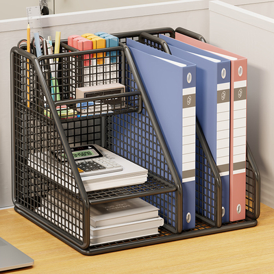 加厚金属文件夹收纳层架立式文件框文件收纳盒办公桌面置物架办公室用品大全多层文具资料档案整理架铁艺书立