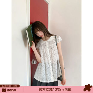 你好卡农 韩系波点娃娃领短袖衬衫女夏2026新款洋气宽松小衫上衣