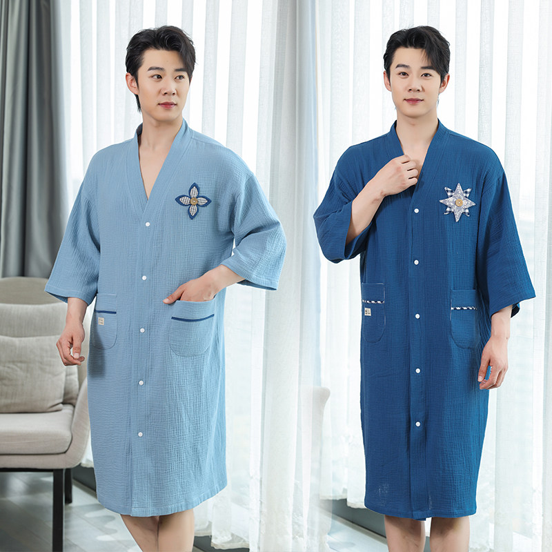 浴巾男款浴袍吸水速干2025新款大人男款洗澡可裹纱布纯棉浴袍