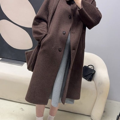 赫本风2025年新款黑色毛呢外套