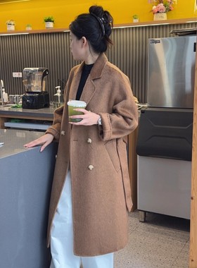 苏丽羊驼高定长款101801爆款大衣双排扣女长款秋冬毛呢外套