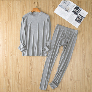 莫代尔半高领秋衣秋裤 男士 打底衬衣衬裤 薄款 高弹 中领保暖内衣套装