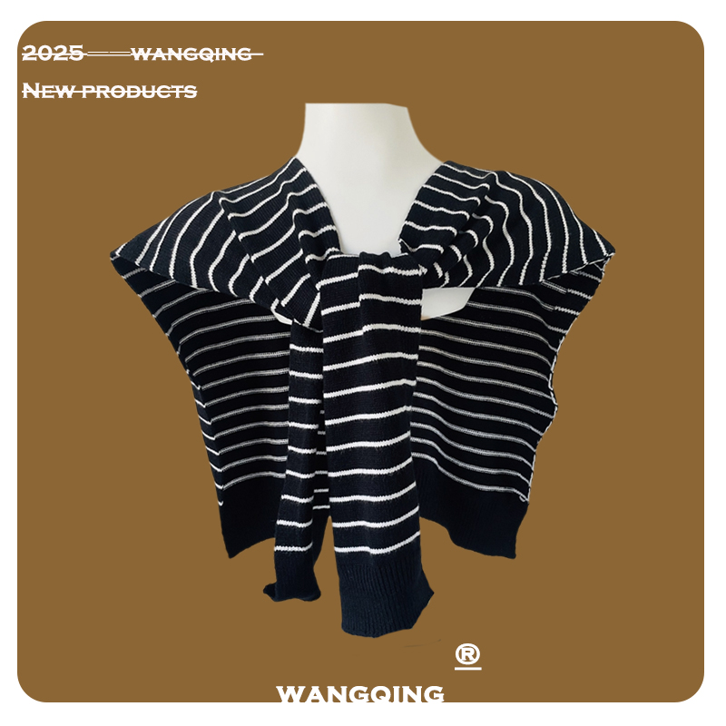 条纹针织外搭小披肩女春秋季两用毛线围巾韩版新款夏季纯色假领子