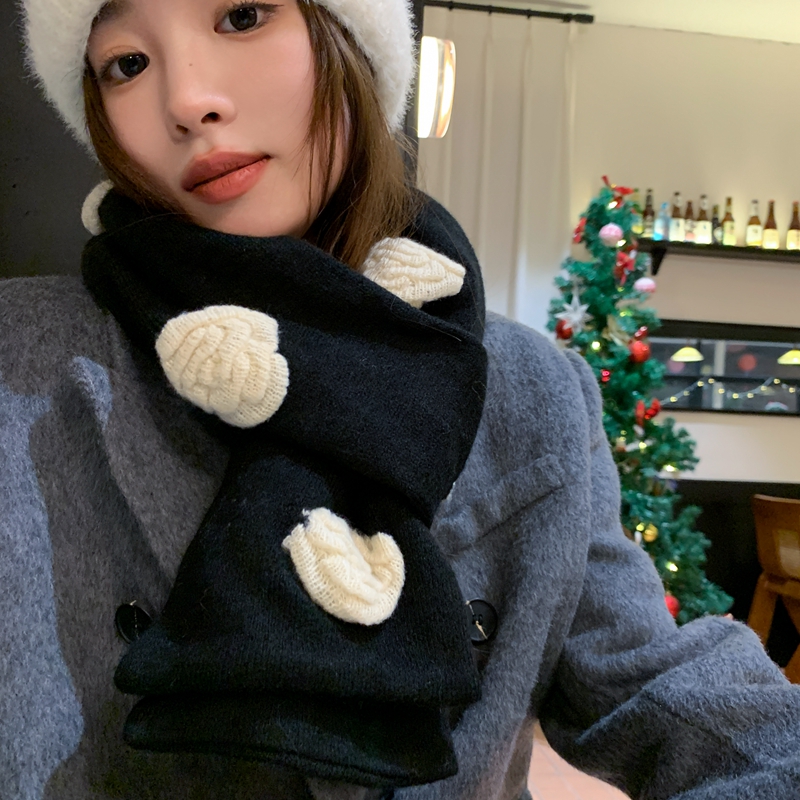 秋冬花朵休闲女短款围巾保暖