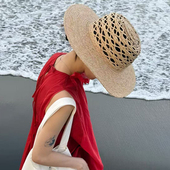 手工草编镂空遮阳帽子女夏季 拉菲草大帽檐出街通勤百搭防晒草帽