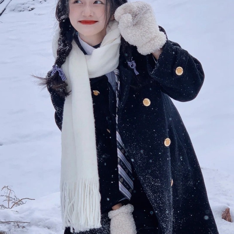 冬流苏韩版男女纯色围巾保暖