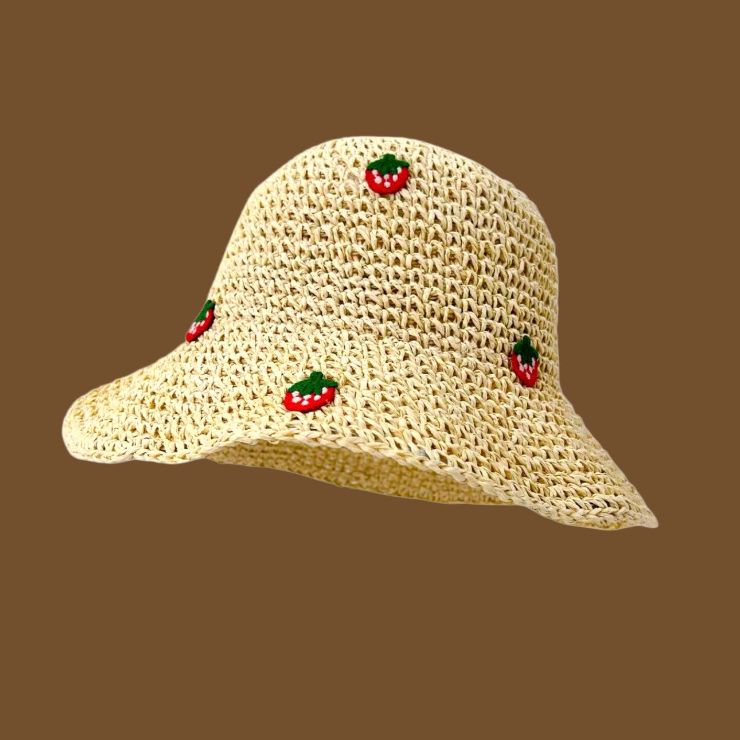 甜美草莓草编渔夫帽女春夏防晒遮阳大檐可折叠度假沙滩帽太阳帽子