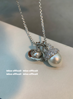 最爱的榛果～小精致土星松果珍珠项链锁骨链高级设计感新款小众女