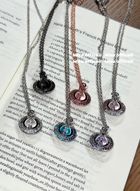 Misa official｜性价比满满的～满钻渐变蓝紫黑色orb爆闪土星项链