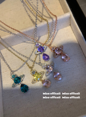 绝美人鱼泪～人鱼泪水滴锆石土星项链彩色叠戴土星千金小众辣妹