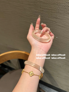 好显贵~香槟金色猫眼手镯高级贵气冰透仿玉镯子琉璃荔枝冻新中式