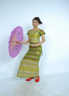 版纳全金丝水傣民族服装/少数民族傣族短袖舞蹈演出服装/绿色2