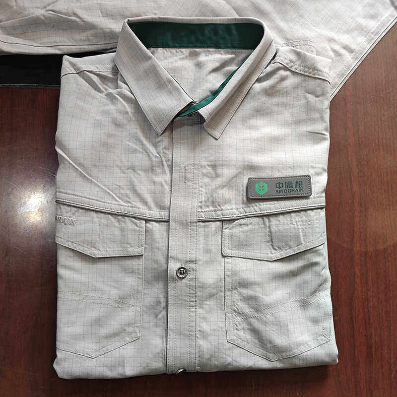 新款夏季防静电浅灰中储粮半袖工作服套装短袖粮库工装库管搬运服