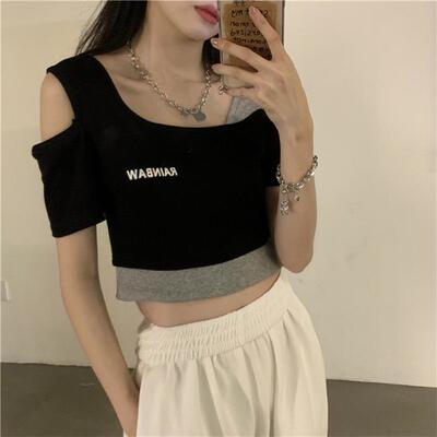 kpop女团跳舞假两件短款上衣夏