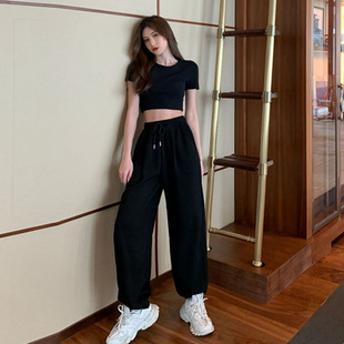 爵士风格jazz舞蹈lisa同款长裤子高腰宽松跳街舞卫裤束脚运动裤女