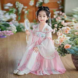 女童汉服夏款2024年新款小女孩中国风古风超仙连衣裙儿童唐装襦裙