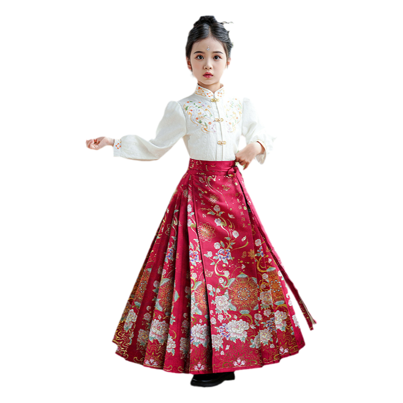 女童马面裙套装秋款2025年新中式国风簪花汉服小女孩明制儿童唐装