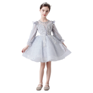 儿童礼服春秋女童生日蓬蓬纱公主裙小女孩生日花童婚礼连衣裙新款