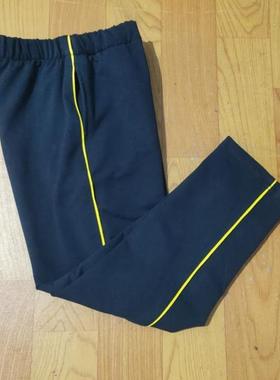 订做四季中小学生纯棉加厚校服裤深藏蓝色加一根黄色细条杠运动裤