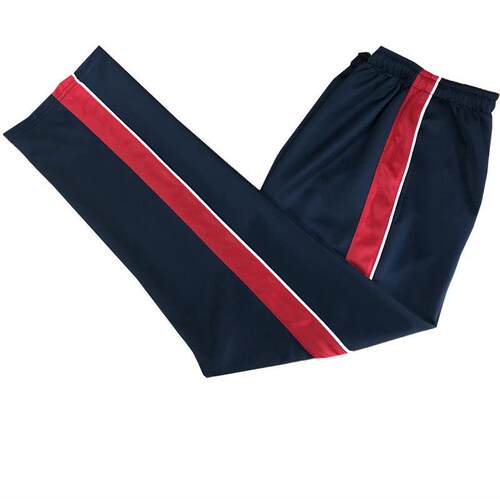 深藏青大红宽白细边直筒校服裤