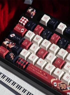 原厂键帽红蓝琴键爱丽丝 机械键盘原创黑色红色手绘键帽