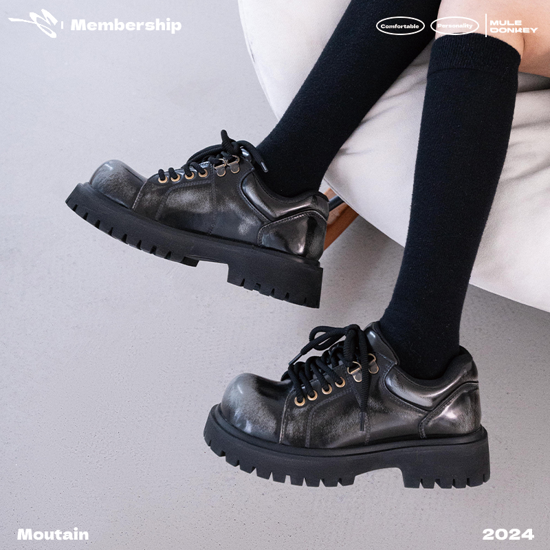英伦风厚底乐福鞋秋冬黑色小皮鞋