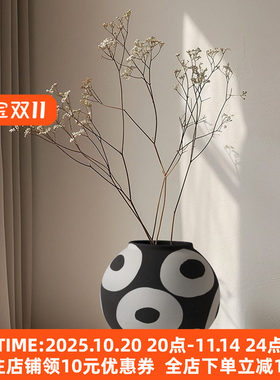 蓓轩集中古日式侘寂风黑色复古陶瓷粗陶陶罐落地花瓶大号软装摆件