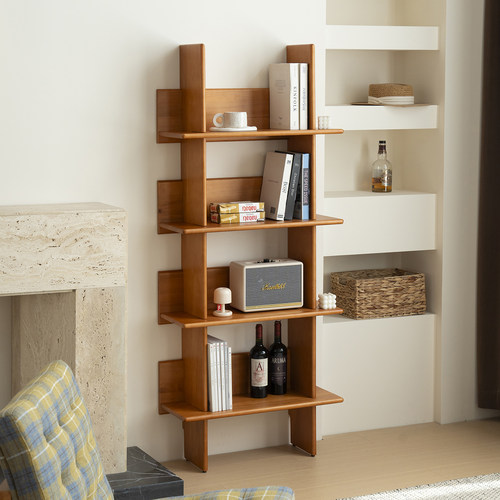 美之趣 北欧实木多层置物架收纳架中古靠墙书架创意储物架落地