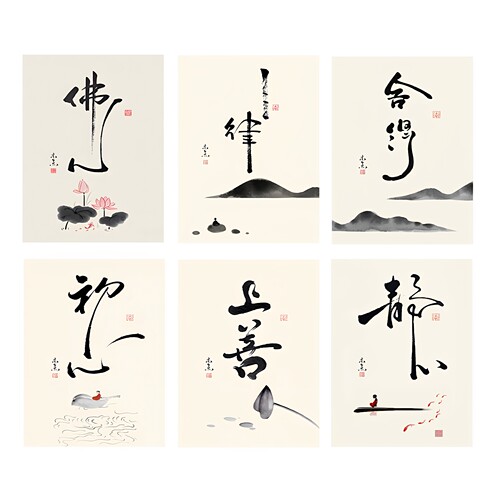 禅意新中式自粘画中国风毛笔书法字画舍得静心茶室办公室挂画画芯