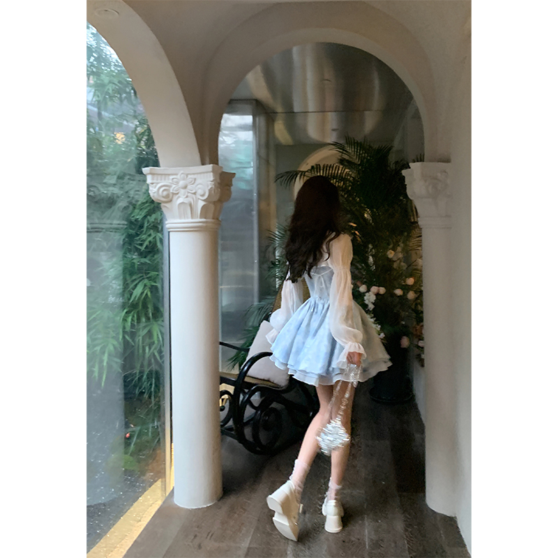 芭比姨蝴蝶结雪纺开衫女秋季小个子仙女薄款披肩短款外搭罩衫上衣